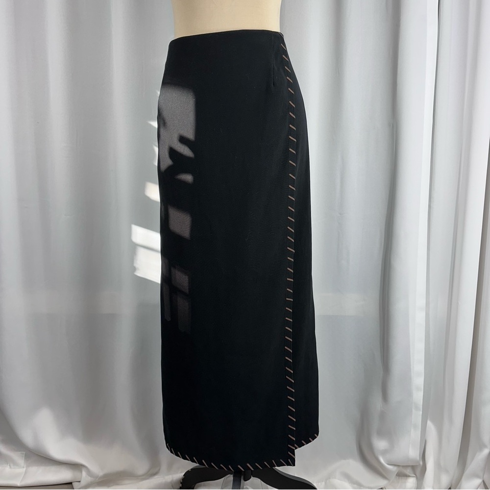 Microsuede Straight Maxi Skirt Faux Suede Faux Wrap 20W  Stitch Accent Western